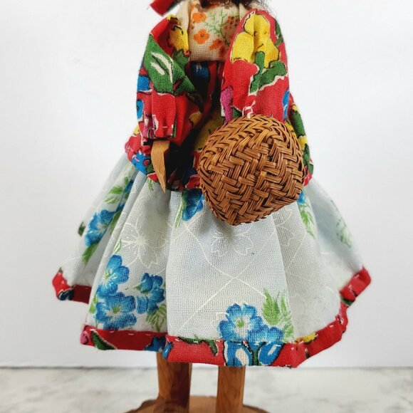 Hand-Carved Wooden Tarahumara Indian Doll w/ Basket 9″ × 3″ Folk Art - Picture 5 of 9